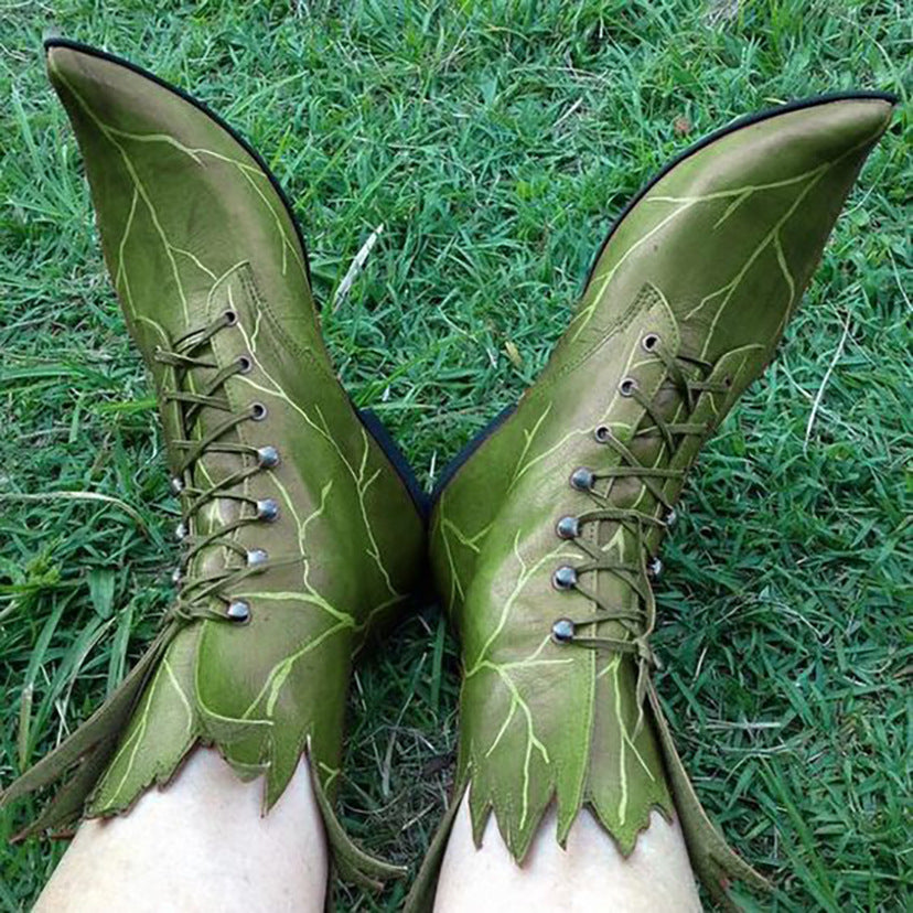 Vintage Gothic Ankle Boots with Elf Design
