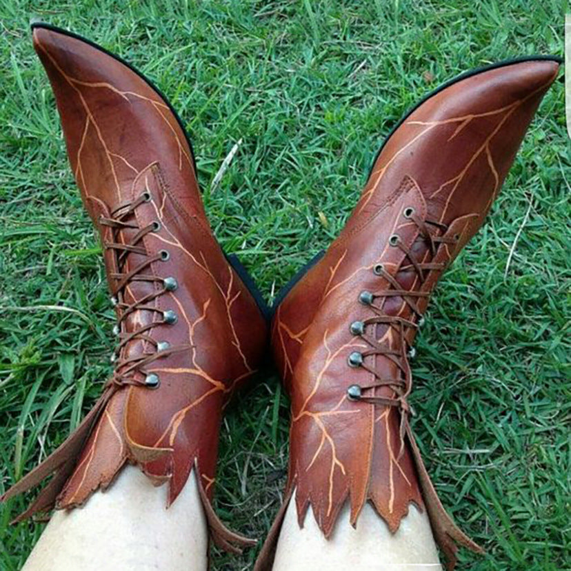 Vintage Gothic Ankle Boots with Elf Design