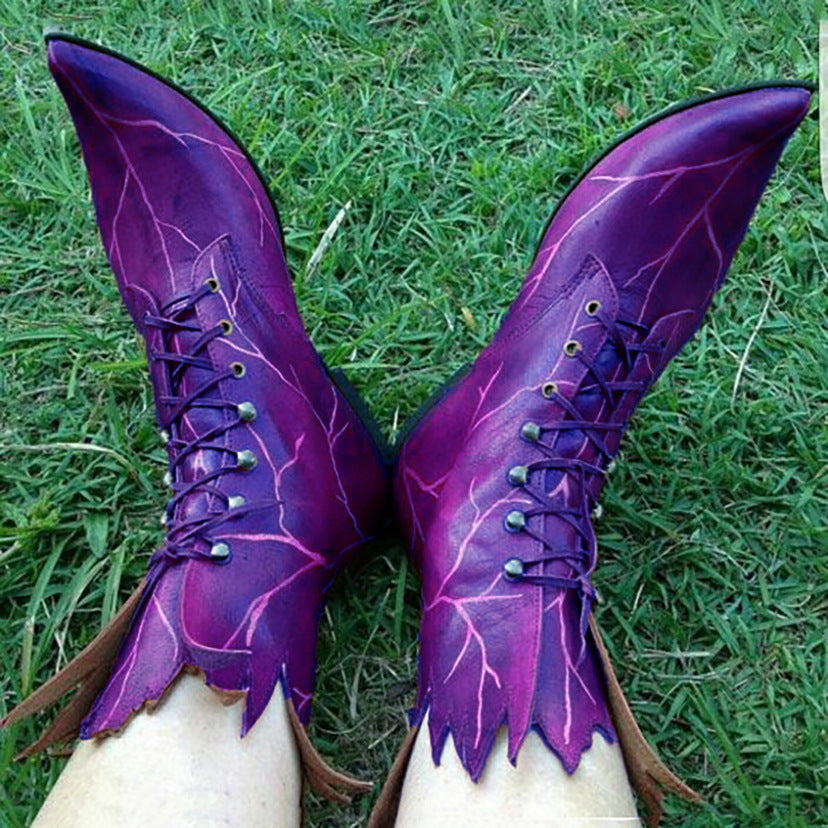 Vintage Gothic Ankle Boots with Elf Design