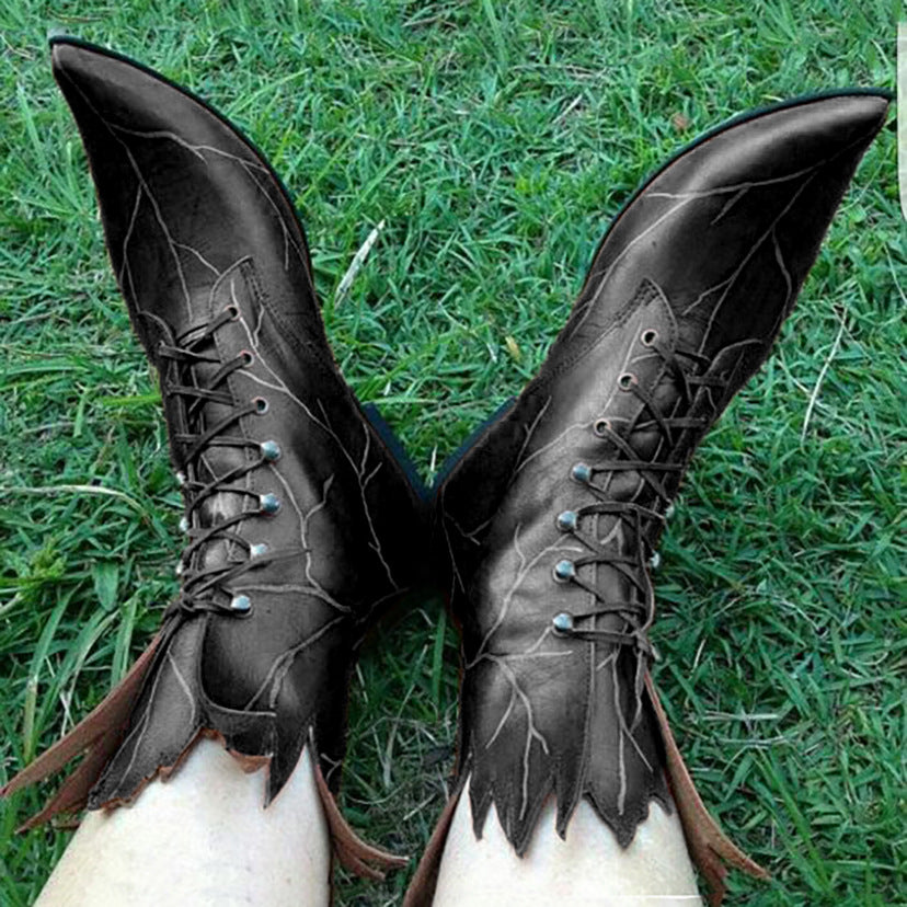 Vintage Gothic Ankle Boots with Elf Design