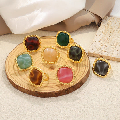 Vintage Gradient Gemstone Square Open Ring