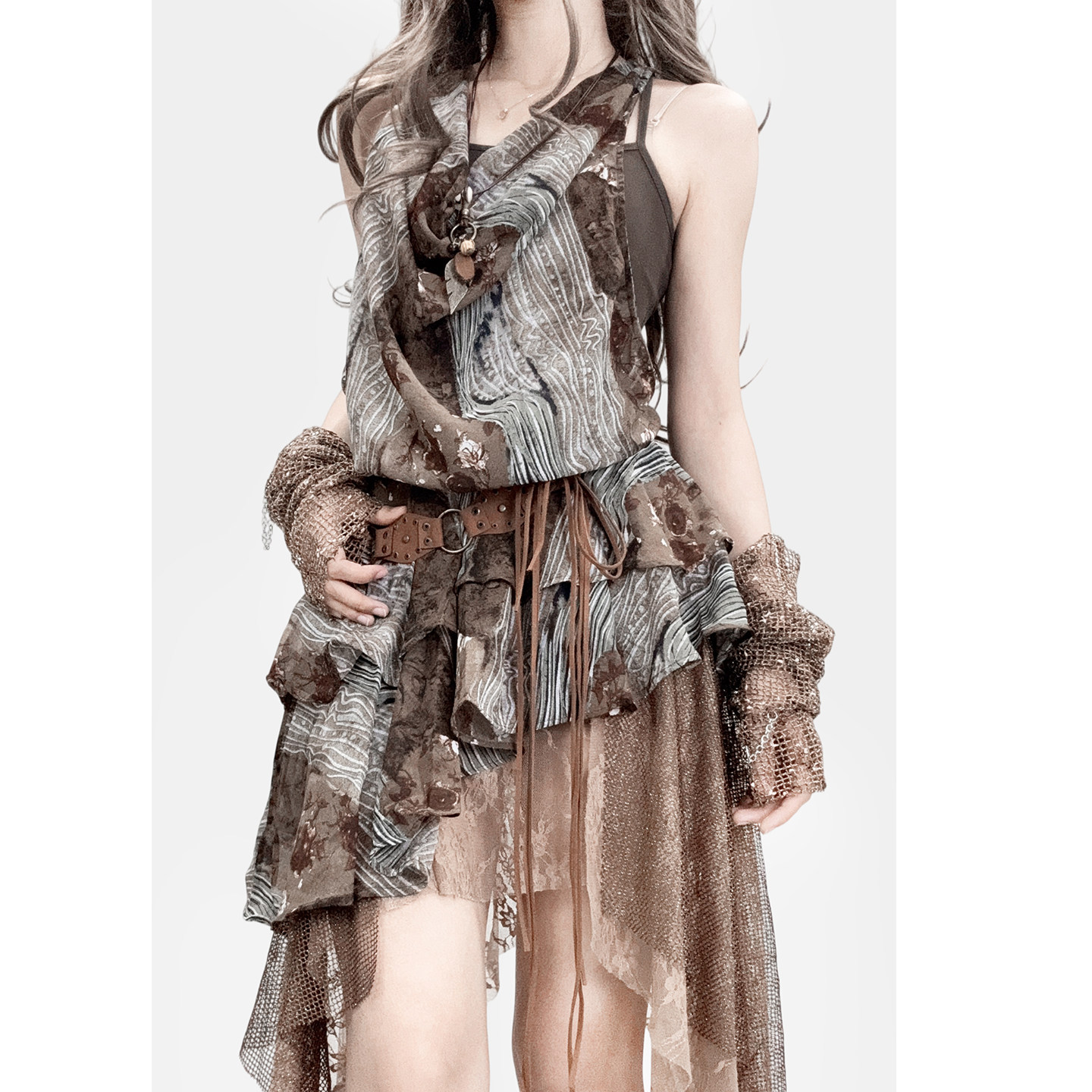 Vintage Gradient Print Halter Neck Dress
