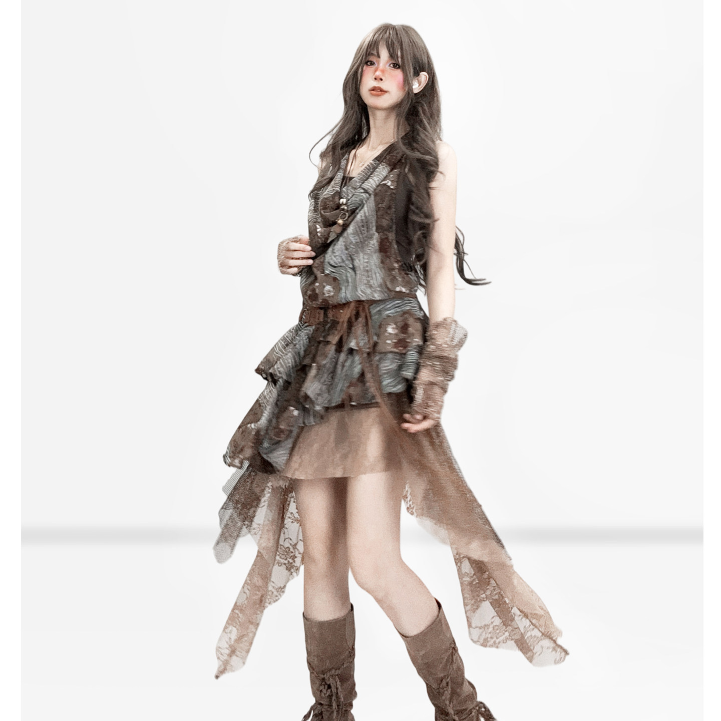 Vintage Gradient Print Halter Neck Dress