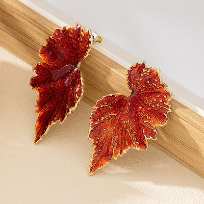 Vintage Green Leaf Enamel Earrings