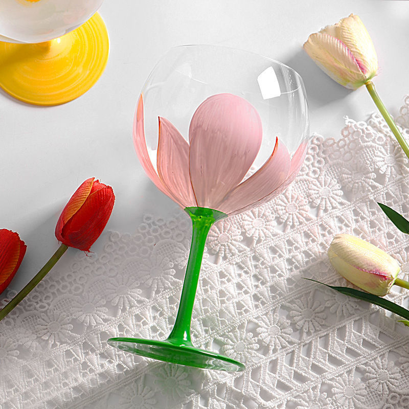 Vintage Hand-Painted Tulip Wine Glass