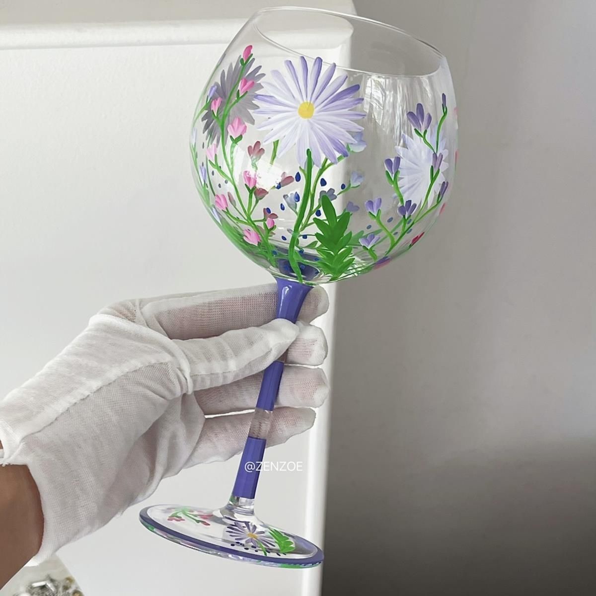 Vintage Hand-Painted Tulip Wine Glass