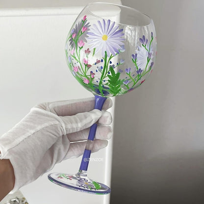 Vintage Hand-Painted Tulip Wine Glass