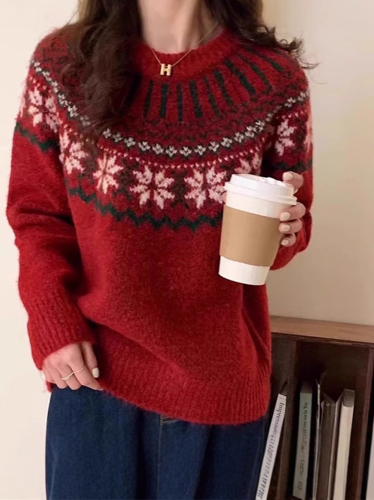 Vintage Jacquard Women's Knitted Pullover Sweater