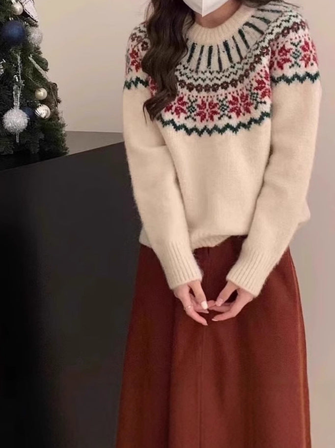 Vintage Jacquard Women's Knitted Pullover Sweater
