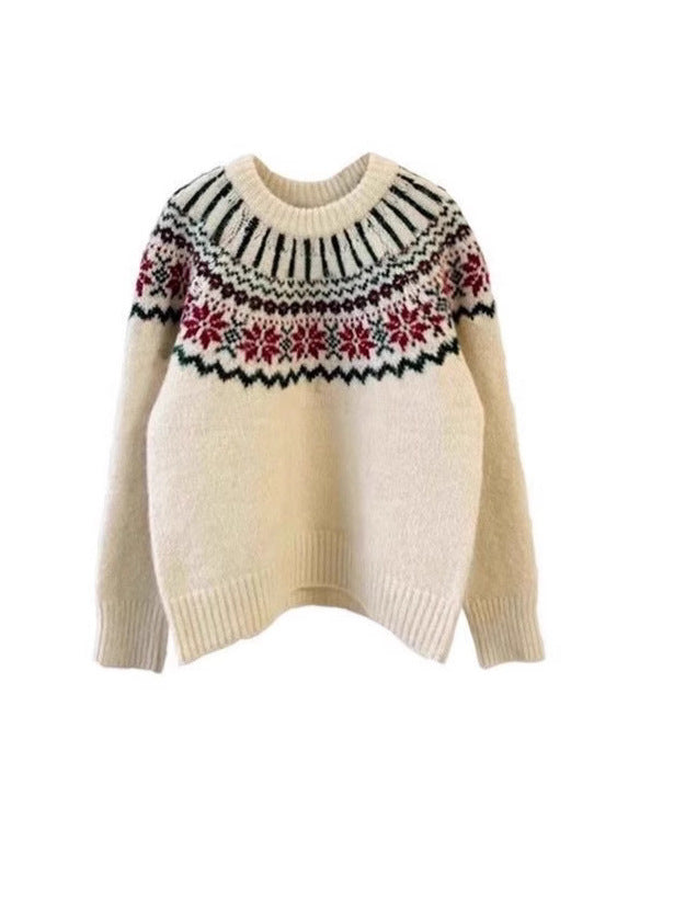 Vintage Jacquard Women's Knitted Pullover Sweater