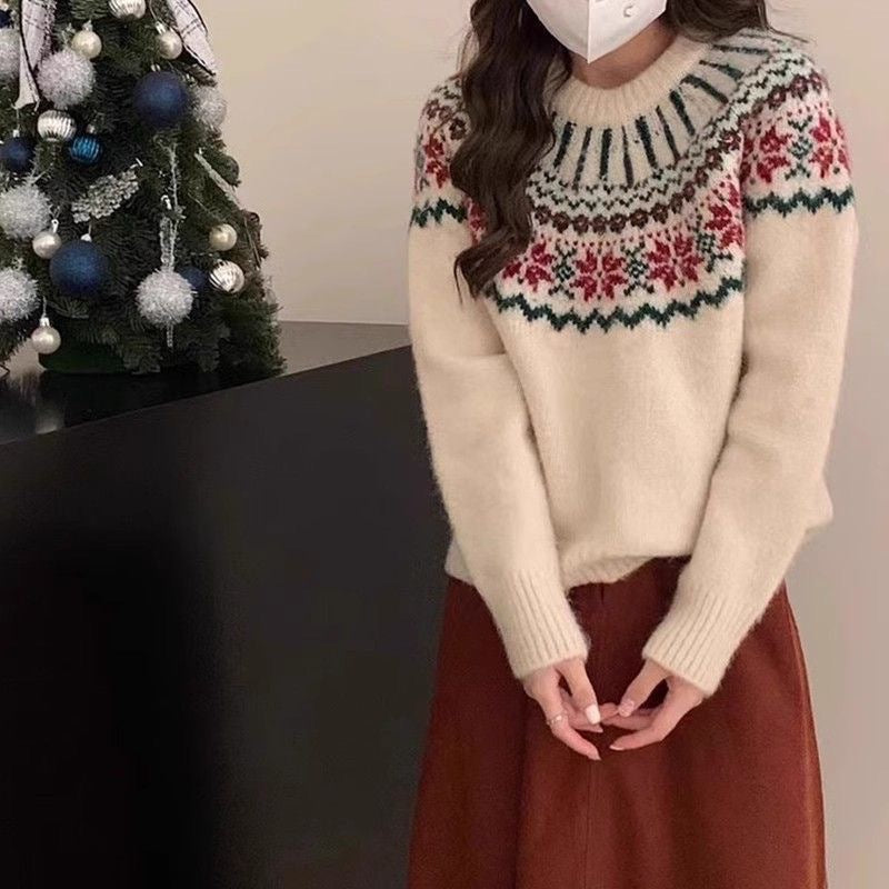 Vintage Jacquard Women's Knitted Pullover Sweater