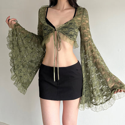 Vintage Lace Trim Bell Sleeve Cardigan