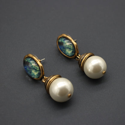 Vintage Lapis Lazuli Pearl Earrings