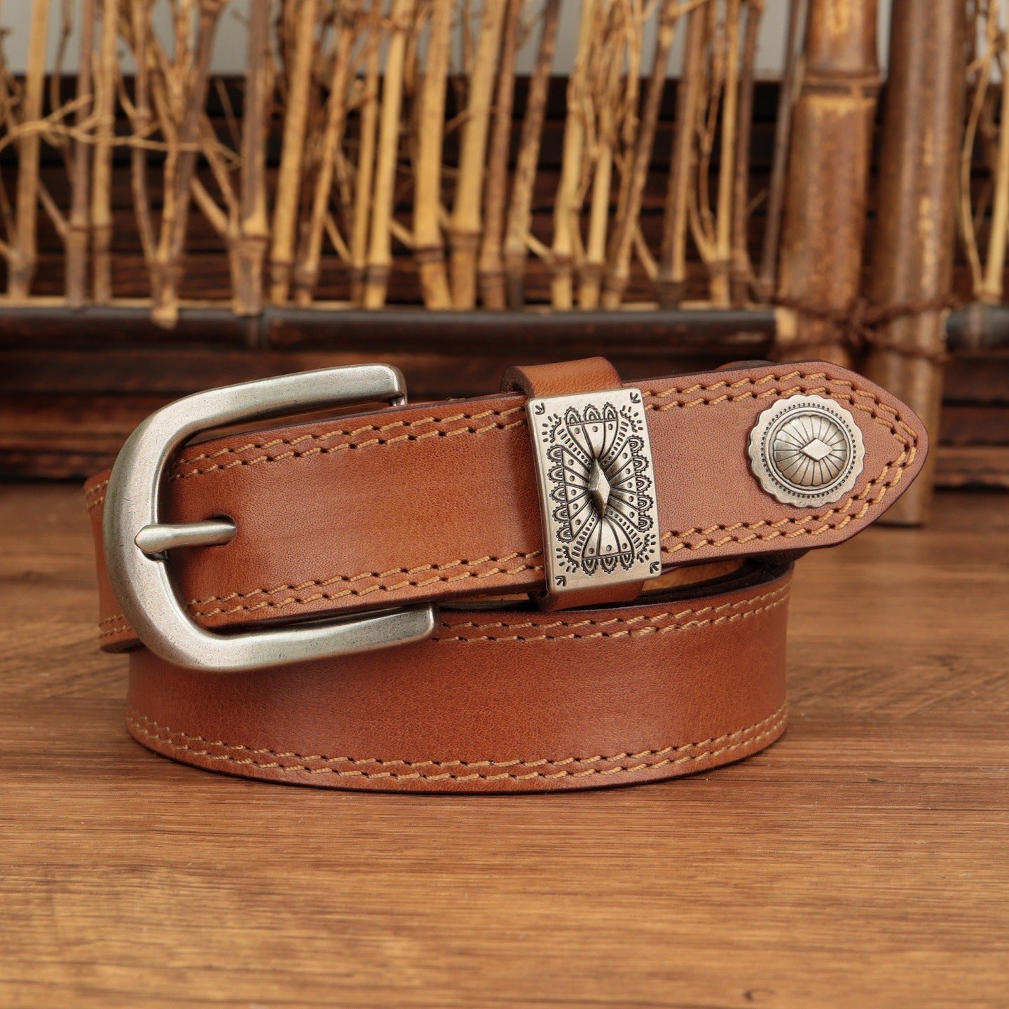 Vintage Leather Belt with Pin Buckle