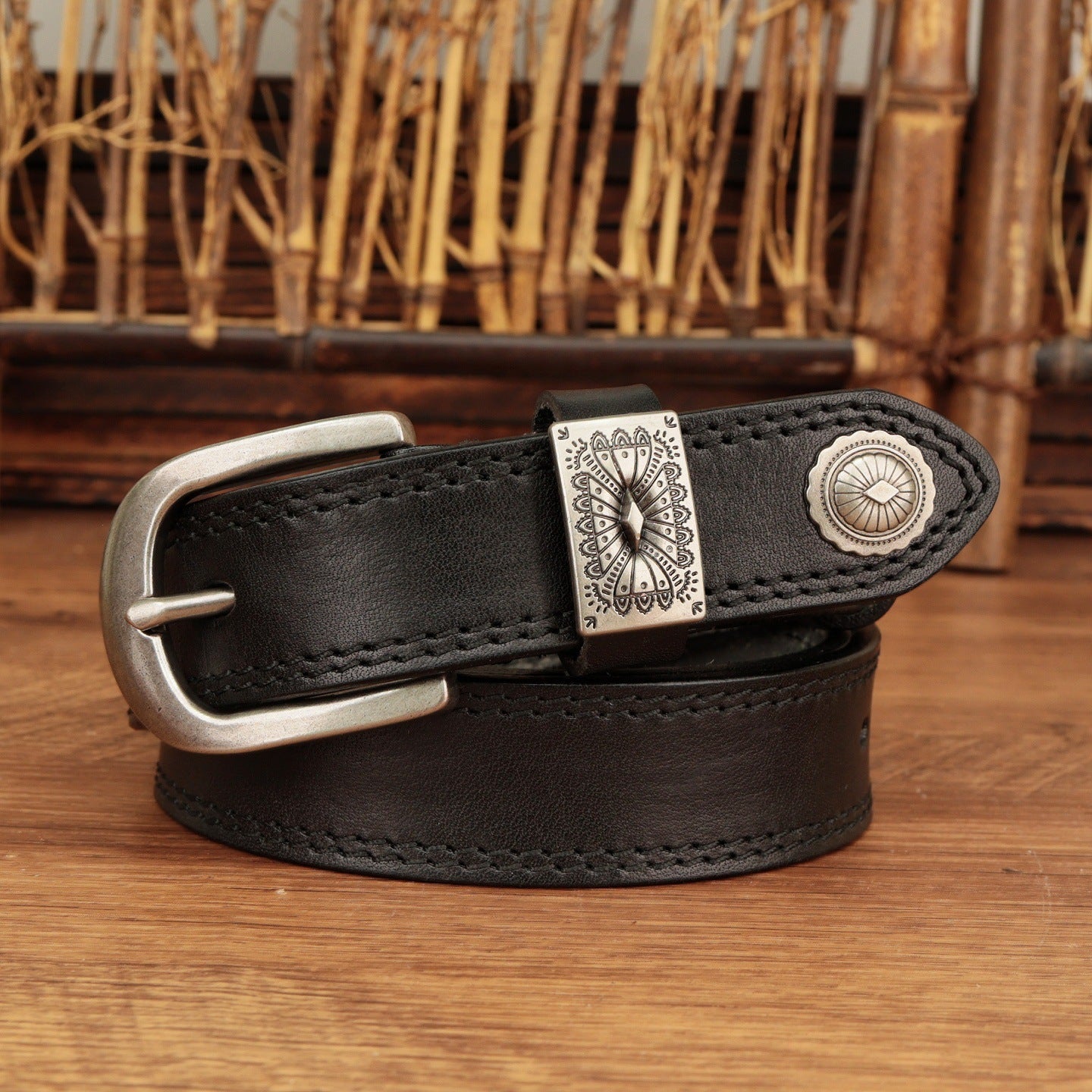 Vintage Leather Belt with Pin Buckle