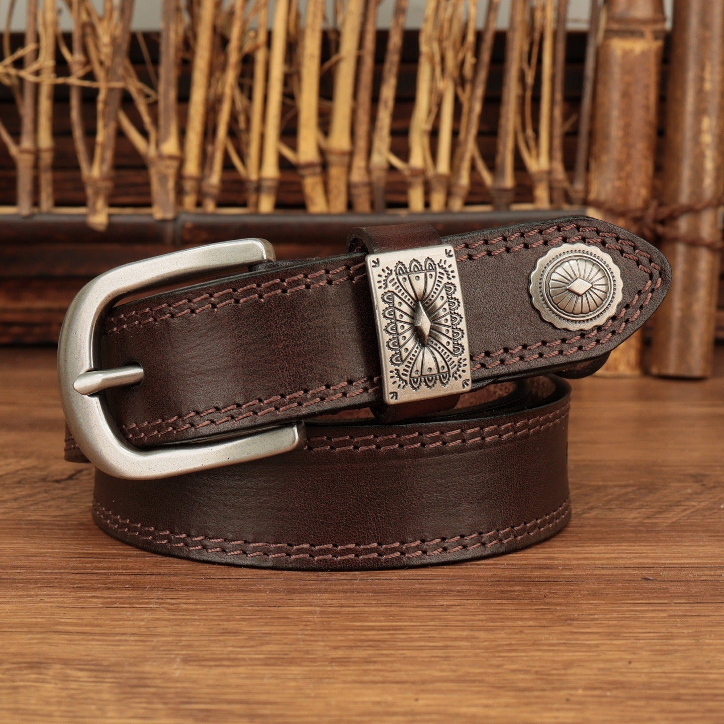 Vintage Leather Belt with Pin Buckle
