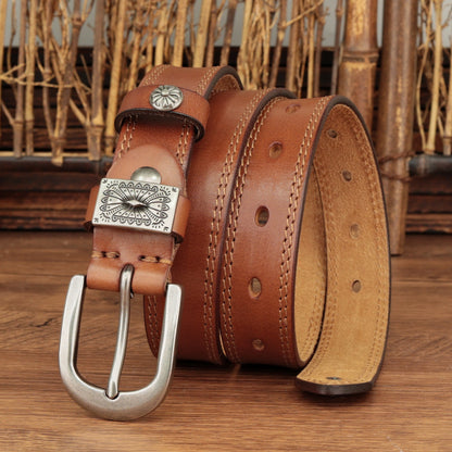 Vintage Leather Belt with Pin Buckle