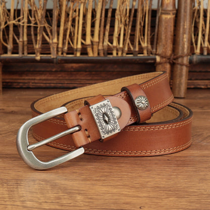 Vintage Leather Belt with Pin Buckle
