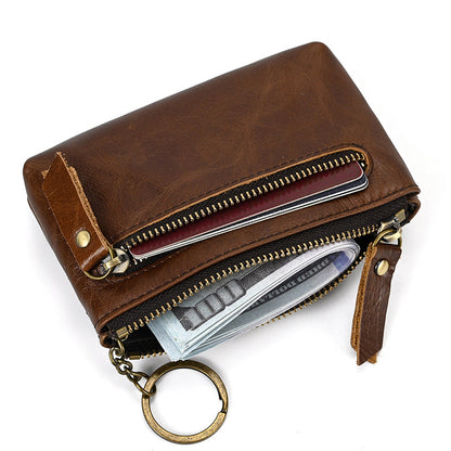 Vintage Leather Coin Purse with Key Ring