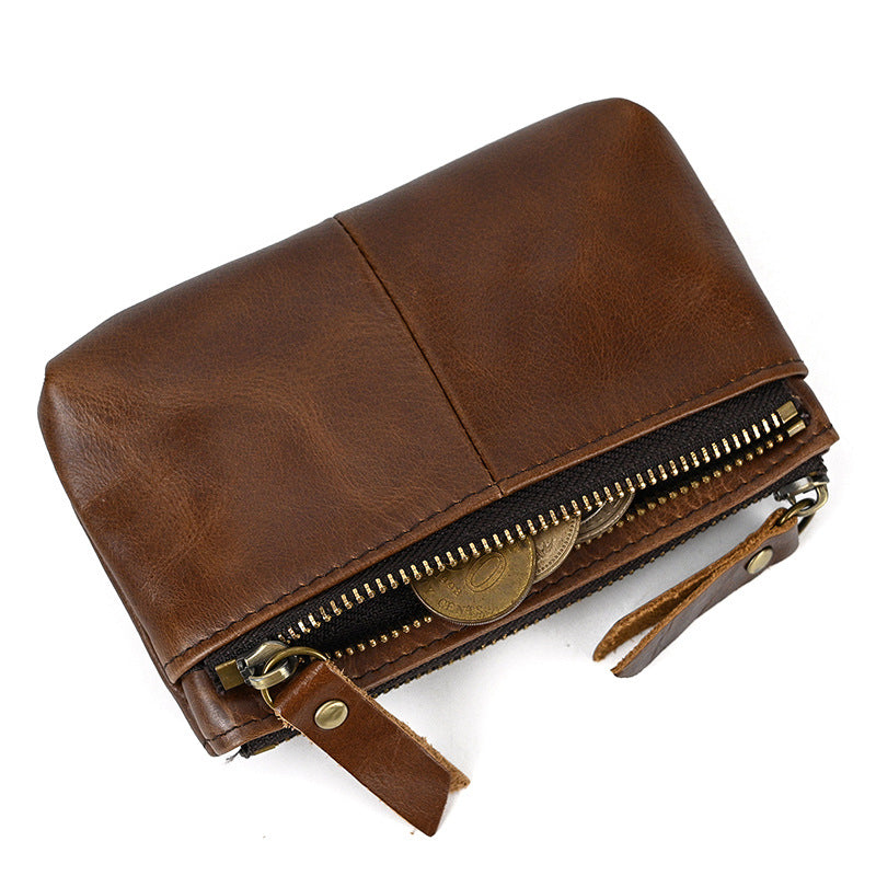 Vintage Leather Coin Purse with Key Ring