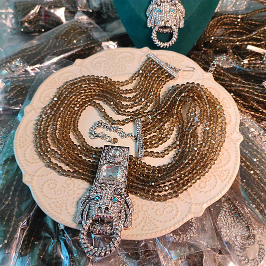 Vintage Lion Head Crystal Multi-Row Chain Necklace