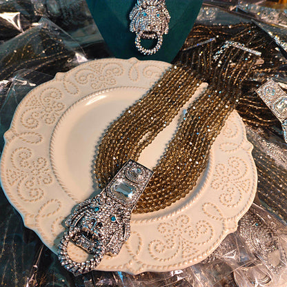 Vintage Lion Head Crystal Multi-Row Chain Necklace