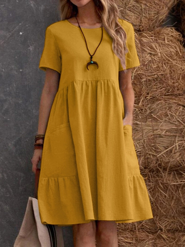 Vintage Loose Pocket Cotton Linen Dress