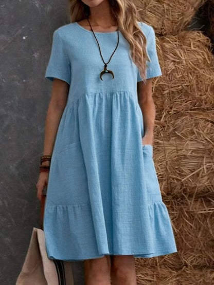 Vintage Loose Pocket Cotton Linen Dress