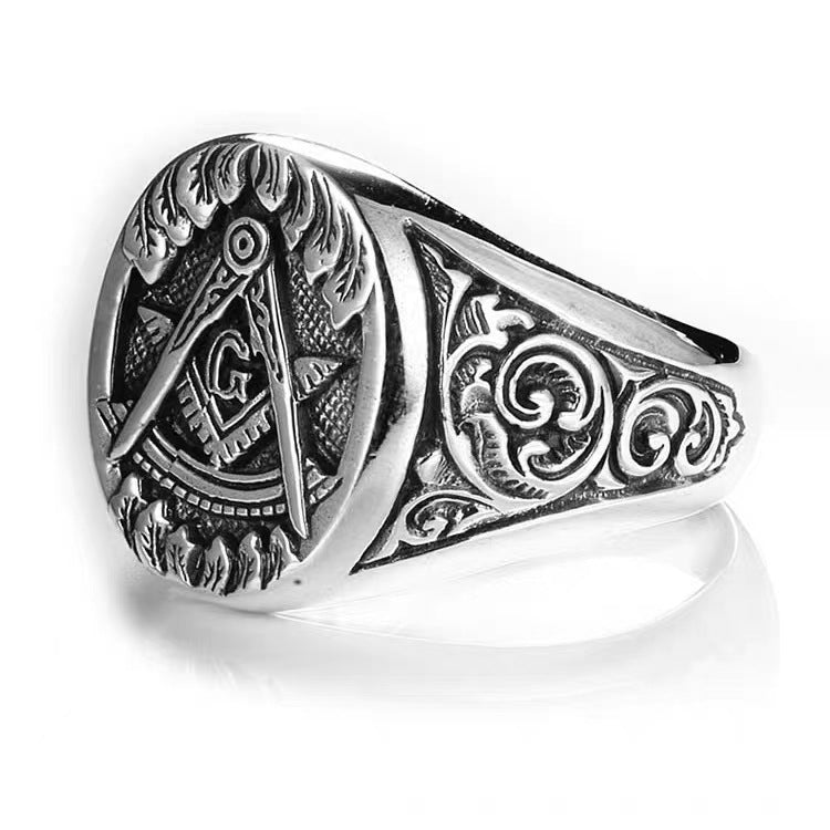 Vintage Masonic Ring for Men Silver Crown Design