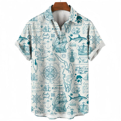 Vintage Men's Short Sleeve Shirt with Skull Print