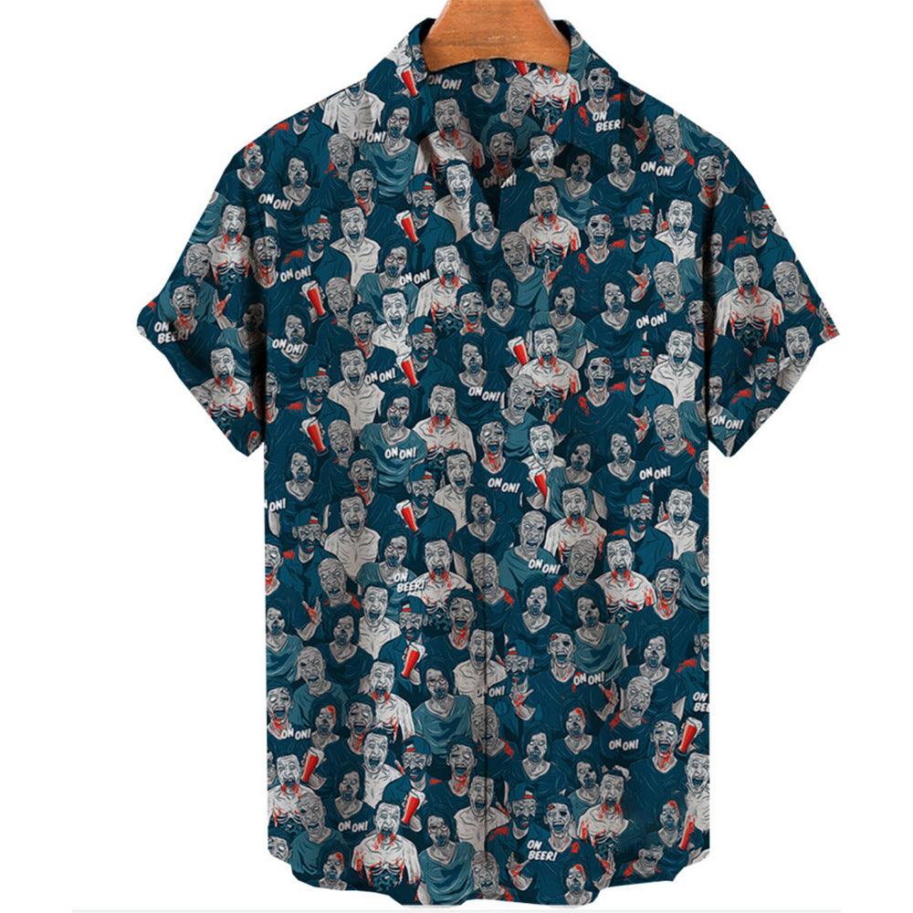 Vintage Men's Short Sleeve Shirt with Skull Print