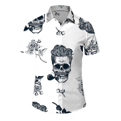 Vintage Men's Short Sleeve Shirt with Skull Print
