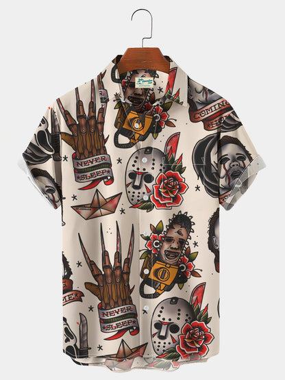 Vintage Men's Short Sleeve Shirt with Skull Print