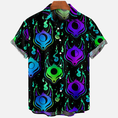 Vintage Men's Short Sleeve Shirt with Skull Print