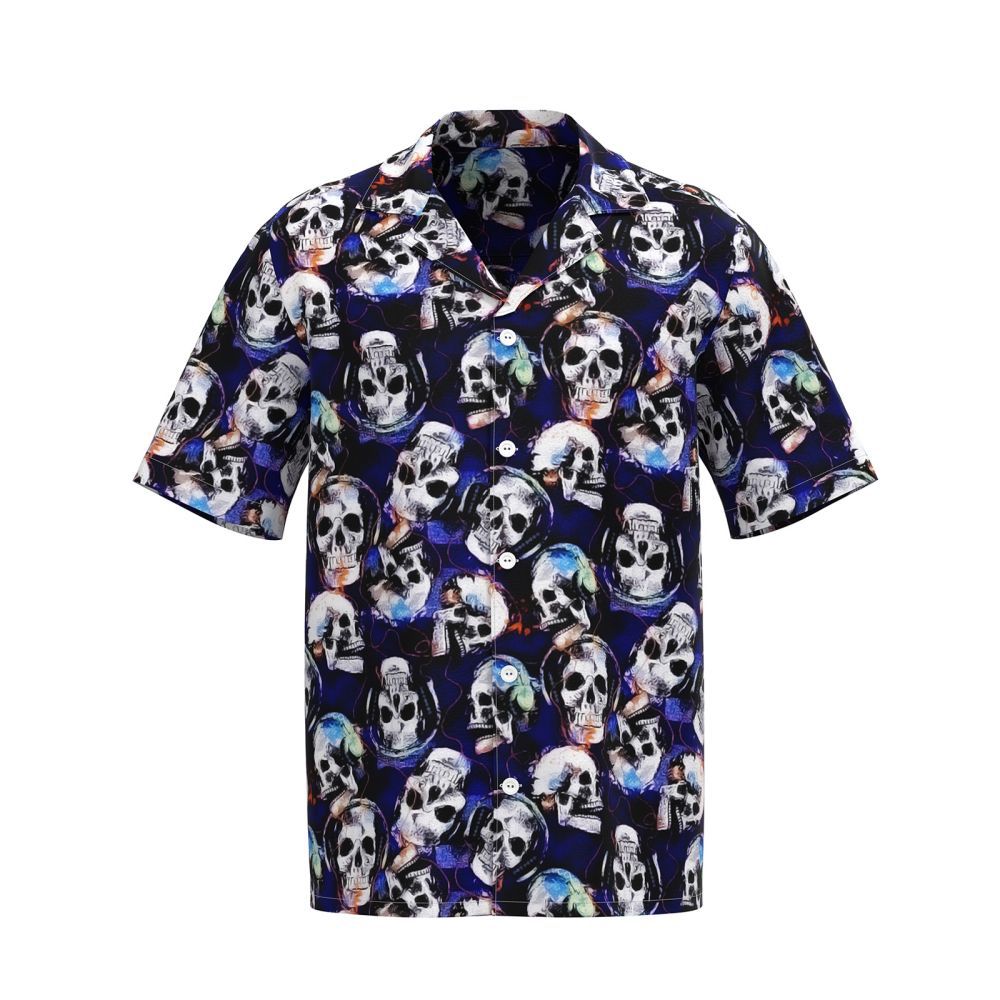 Vintage Men's Short Sleeve Shirt with Skull Print