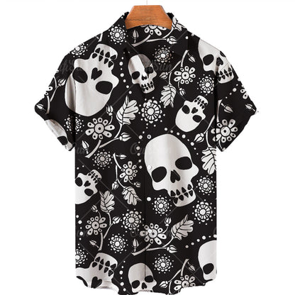 Vintage Men's Short Sleeve Shirt with Skull Print