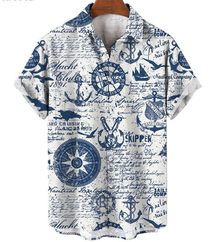 Vintage Men's Short Sleeve Shirt with Skull Print