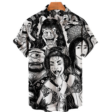 Vintage Men's Short Sleeve Shirt with Skull Print