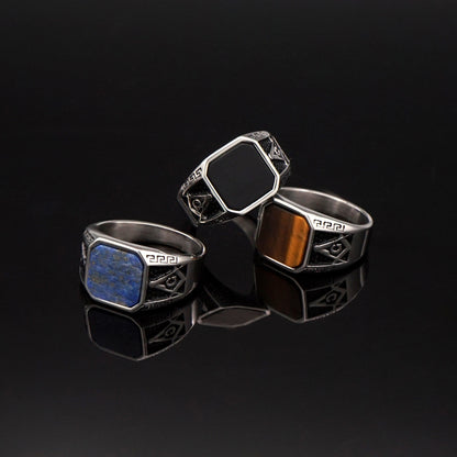 Vintage Mens Ring with Natural Stone