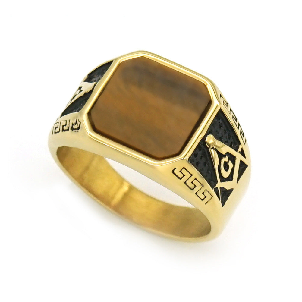 Vintage Mens Ring with Natural Stone