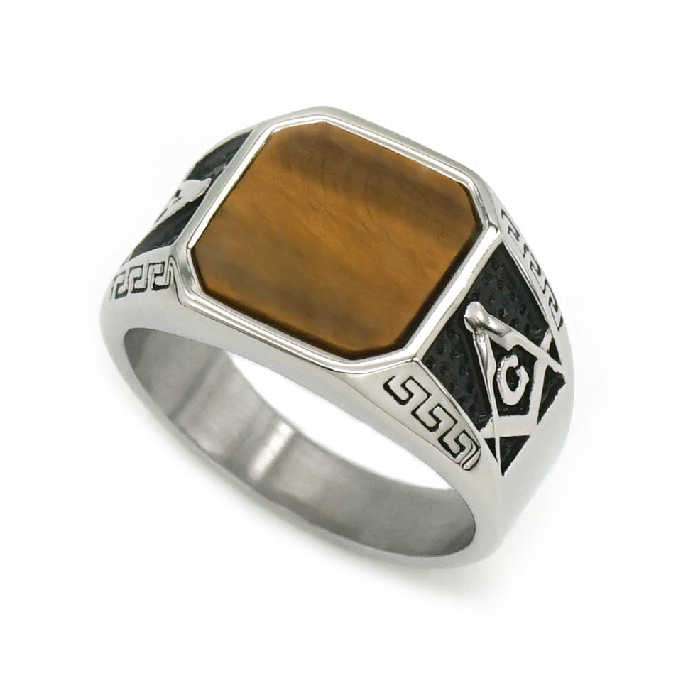 Vintage Mens Ring with Natural Stone