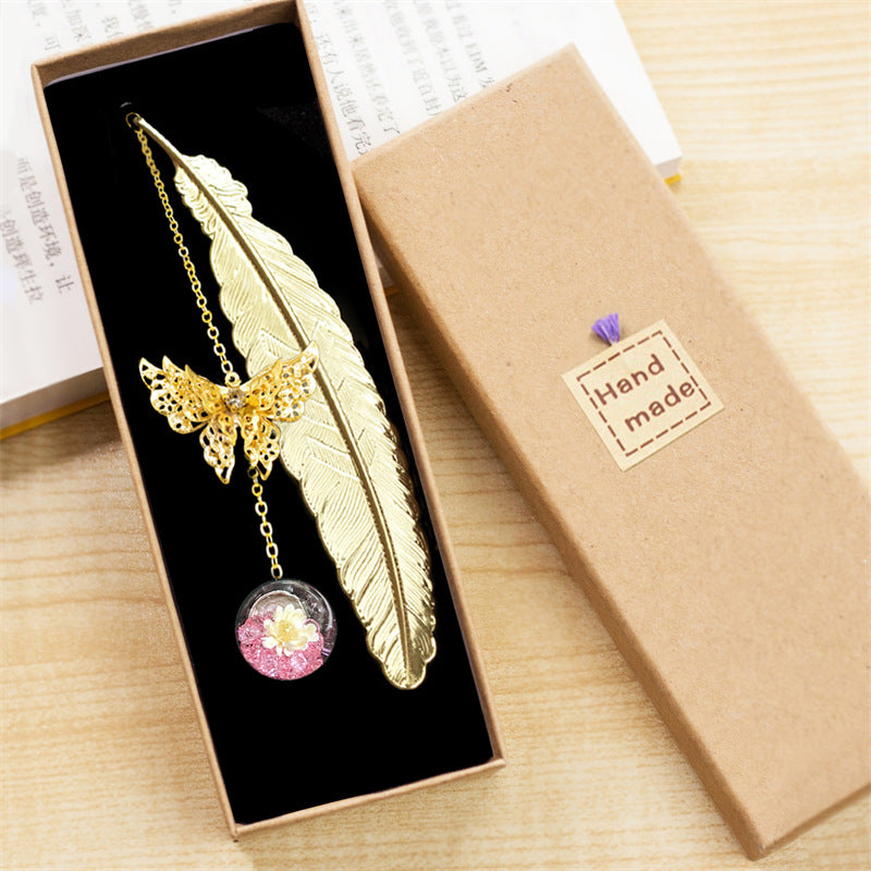 Vintage Metal Feather Leaf Bookmark Gift Set