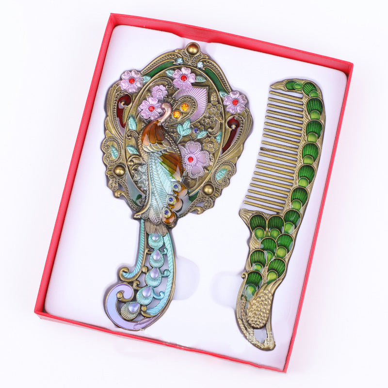 Vintage Metal Hand Mirror with Comb Set