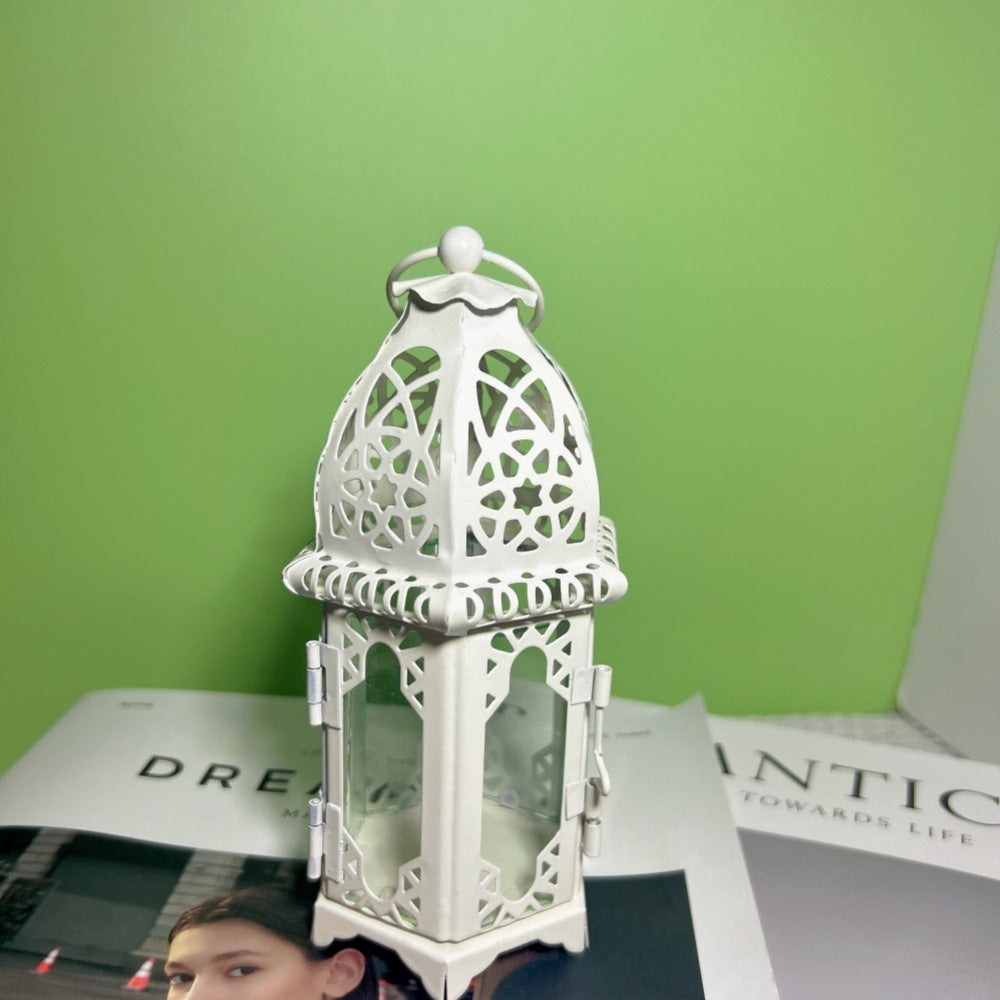 Vintage Moroccan Iron Candlestick with Glass