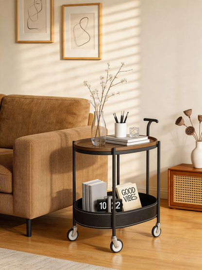 Vintage Movable Sofa Trolley Side Table with Storage