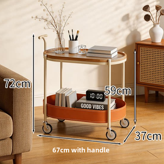 Vintage Movable Sofa Trolley Side Table with Storage