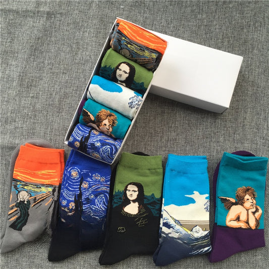 Vintage Oil Painting Cotton Socks Gift Set