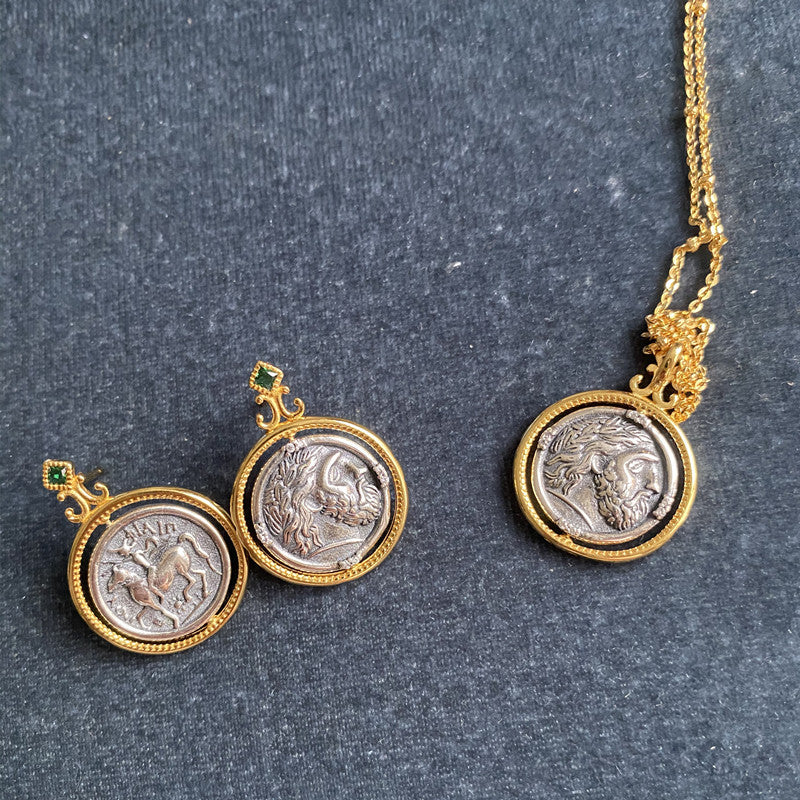 Vintage old coin s925 silver necklace