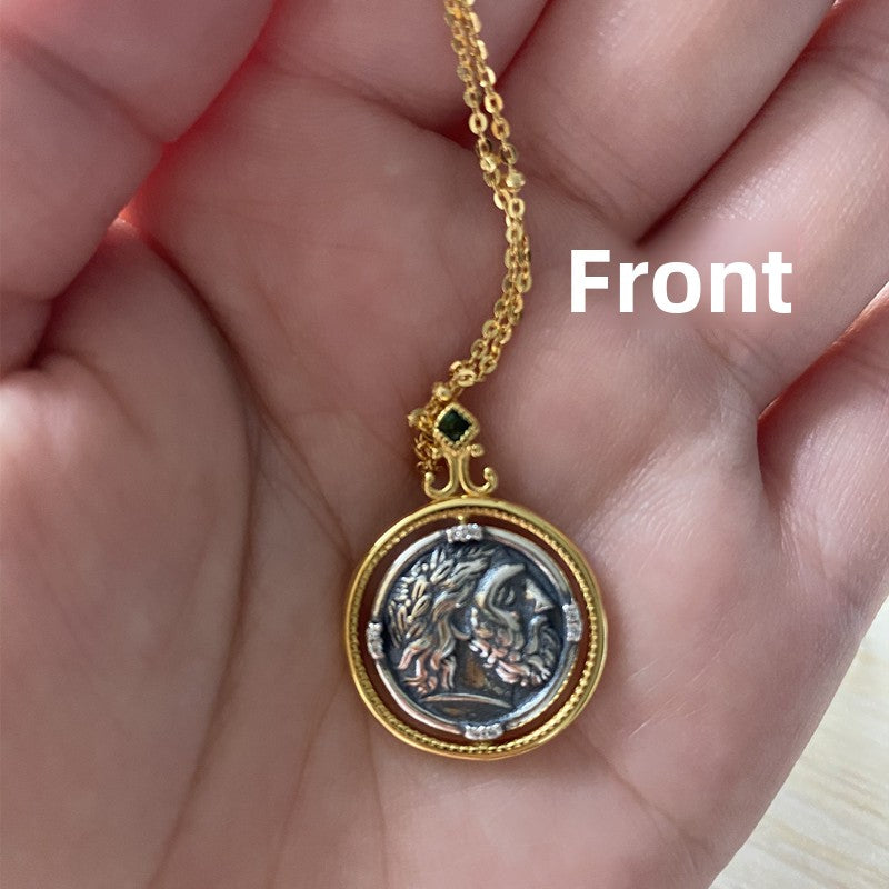 Vintage old coin s925 silver necklace