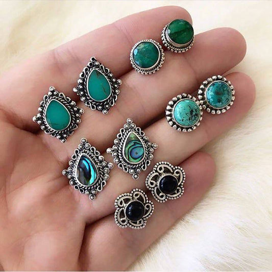 Vintage oval turquoise teardrop earrings